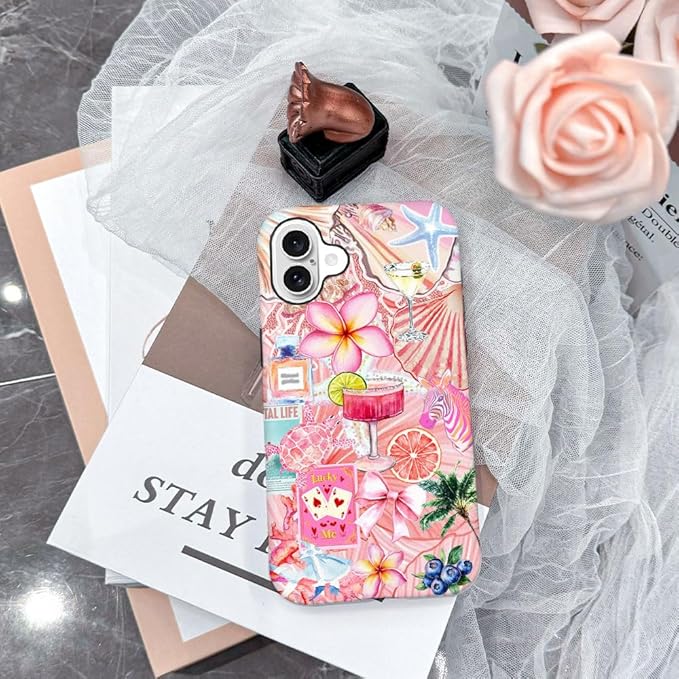 DAIZAG Case Compatible with iPhone 16,Fit Shockproof Cover for Women Girls,European Collage Lily Flower Seashell Pink