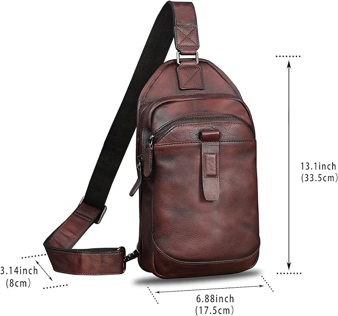LRTO Genuine Leather Silng Bag for Men and Women Retro Leather Sling Backpack Purse Shoulder Crossbody Bag Chest Bag