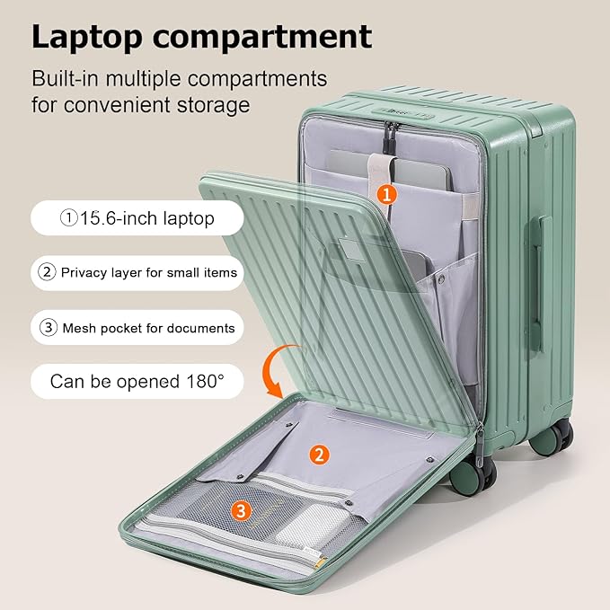 Joyway Hardshell Carry on Luggage with Front Pocket, Lightweight Hardside 20 Inch Suitcase with Spinner Wheels and TSA Lock (Green, Carry on Luggage-20 In)