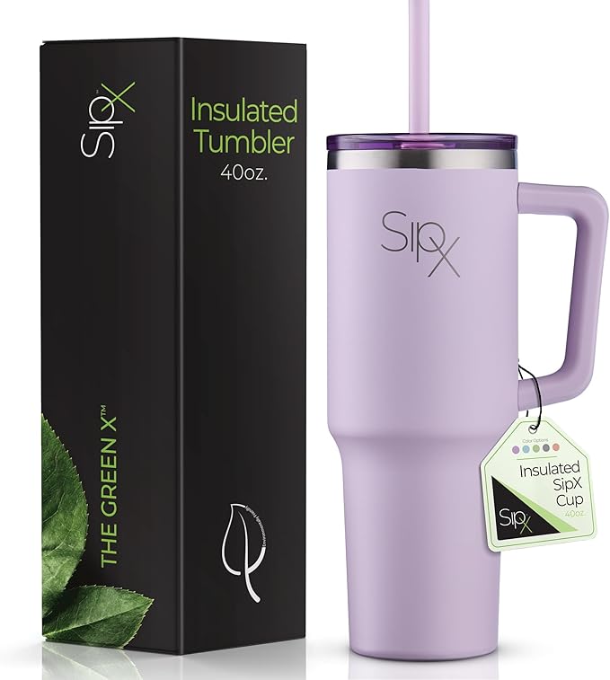 SIPX™ Insulated Tumbler With Lid And Straw, 40oz. Tumbler With Handle Keeps Cold 12 Hours, Water Bottle Thermos With Lid, BPA-Free Reusable Insulated Coffee Tumblers, Travel Mug Great For Beach Party