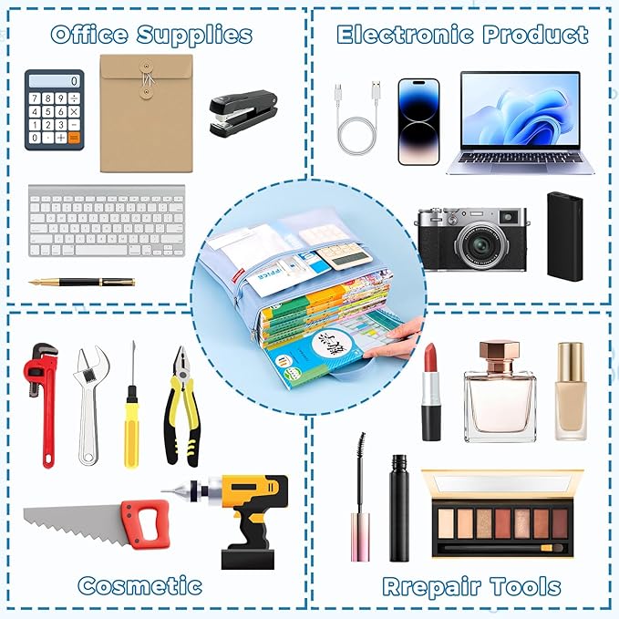 Pendancy Mesh Zipper Pouch A4 Size, Large Double Pocket Waterproof File Bag with Handle, 11x13.8 in Foldable Document Storage for Puzzle Project/Cross Stitch/Travel/Office（Advanced Blue）