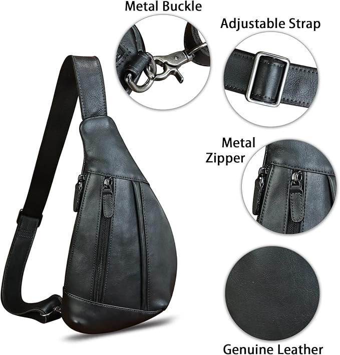 LRTO Genuine Leather Sling Bag for Men and Women Vintage Real Leather Crossbody Chest Bags Backpack Purse for Travel Hiking