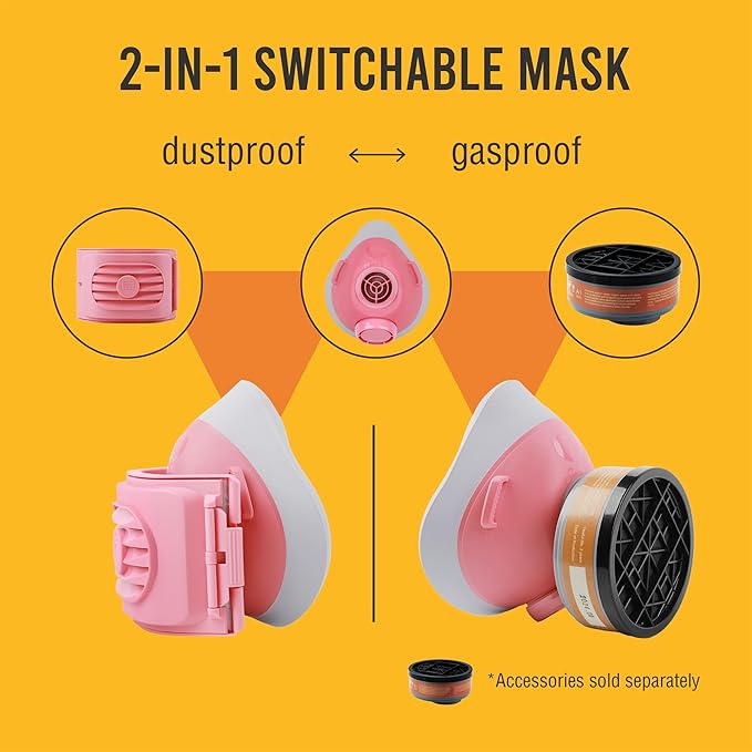 Reusable Half Face Respirator Mask with 6 Filter,2818 Food-Grade Silicone Mask for Painting, Welding, Sanding,Dust,Mold