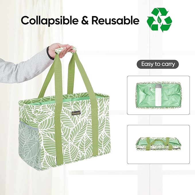 BALEINE Extra Large Utility Tote Bag with Wire Frame for Storage (Antique Foliage, 16.5''x14''x10'')