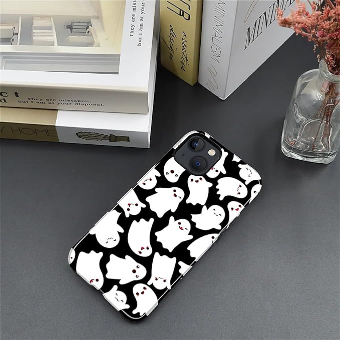 Case for iPhone 13 iPhone 14 Case,Halloween Ghosts Bats Design - Hybrid Dual Protection Silicone + Hard PC Shockproof Full Body Cover Slim Anti-Scratch Protective Case for Men Women