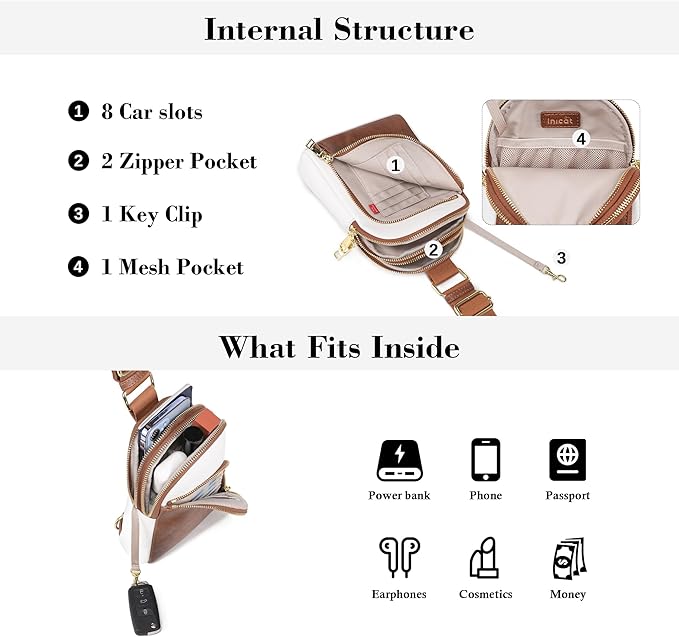 INICAT RFID Blocking Sling Bag Leather Crossbody Bags for Women Fanny Pack Cross Body for Woman Chest Bag for Travel 1.9L
