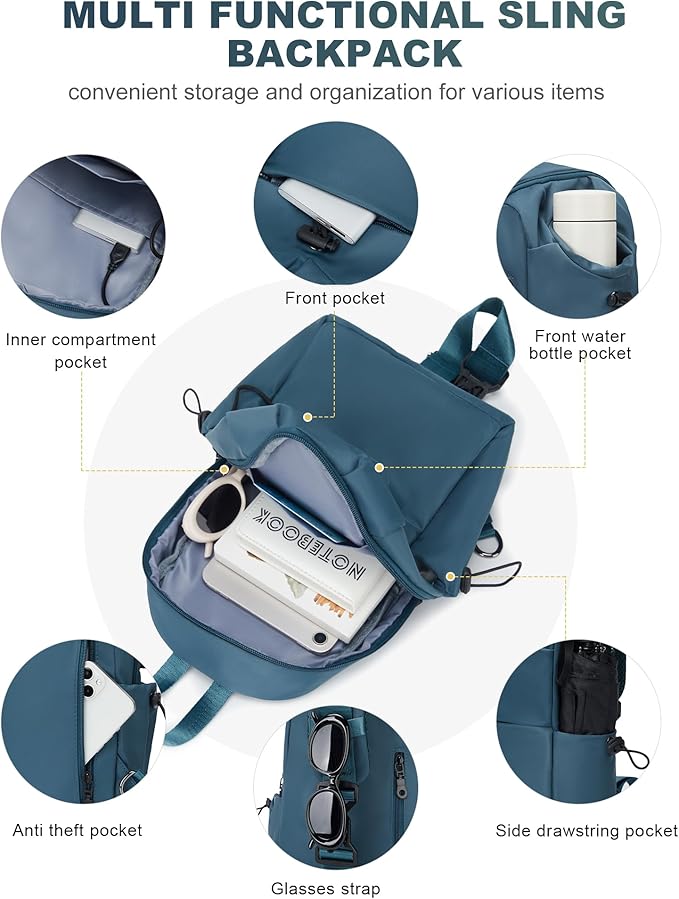 Sling Backpack bag for Men Peacock Blue, Tactical Backpack Shoulder Daypack Mini Anti-Theft Cross Body Motorcycle Chest Bags, Small One Strap Backpack for Casual Travel Hiking Outdoor Sports