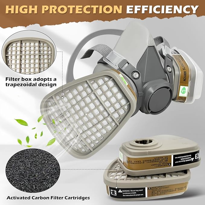 Respirator Mask with Filters, Reusable Half Face Respirator Mask for Asbestos, Resin, Fume, Dust, Welding, Painting