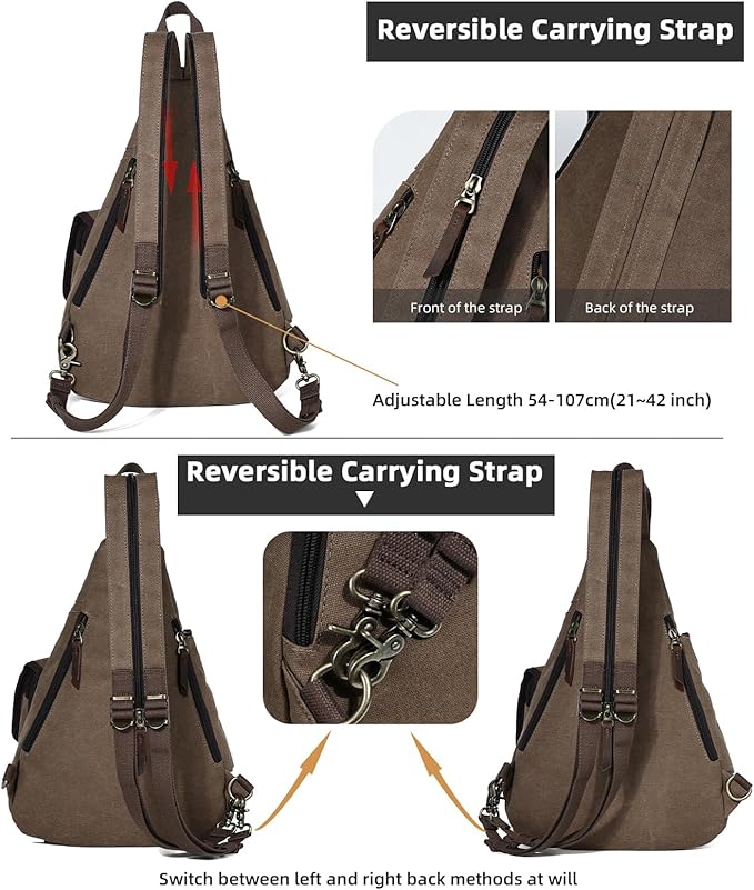 KL928 Canvas Sling Bag - Casual Crossbody Shoulder Daypack Rucksack Backpack for Men Women, Brown