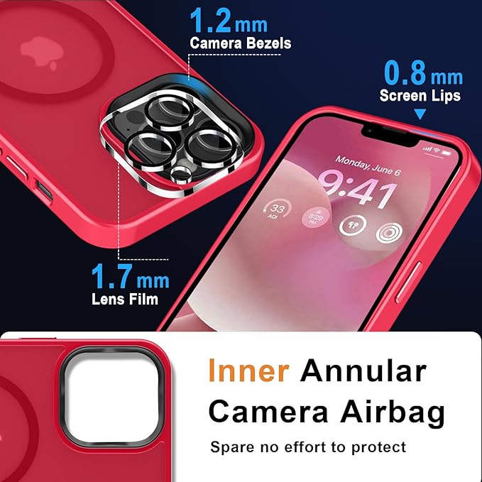 MOCCA Strong Magnetic for iPhone 12 Pro Max Case,[Compatible with Magsafe][Glass Screen Protector+Camera Lens Protector] Slim Thin Shockproof Cover Phone Case for iPhone 12 Pro Max 6.7", Red