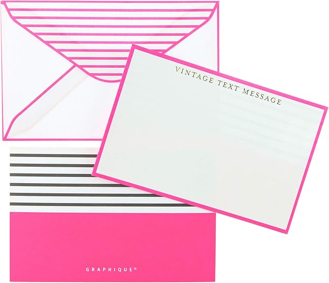 Graphique Vintage Text Flat Notes, "Vintage Text Message" Message – Note Card Stationery Embellished w/ Gold Foil, 50 Note Cards, Matching Envelopes for Thank You Notes and Invitations, 5.625" x 3.5"