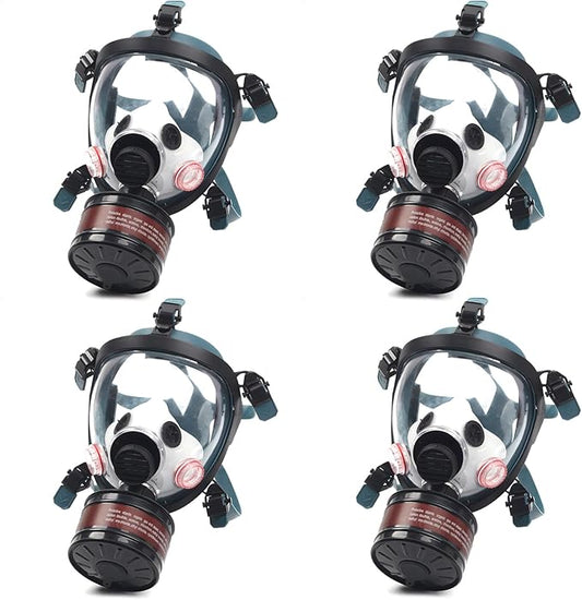 HANUU Gas Mask, Gas Masks Survival Nuclear and Chemical with 40mm Activated Carbon Filter, Tactical Full Face Respirator Mask for Gases Dust Vapors Chemicals Spray Paint Sanding Welding (4 Pack)