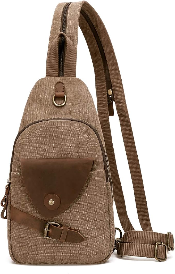 KL928 Canvas Sling Bag Crossbody Backpack Shoulder Casual Rucksack for Men Women,Brown