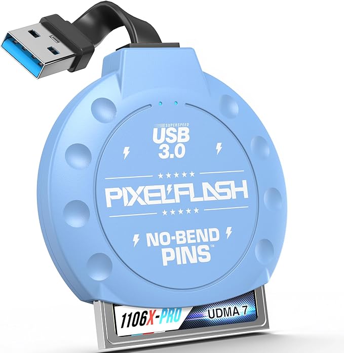PixelFlash CF Card Reader (Blue) - Compact Flash Memory Card Adapter with Cabled USB 3.0, 5GB/s File Transfer, No-Bend Pins, Supports UDMA-7, Anti-Slip & Anti-Scratch, Compatible to Most Brands & OS