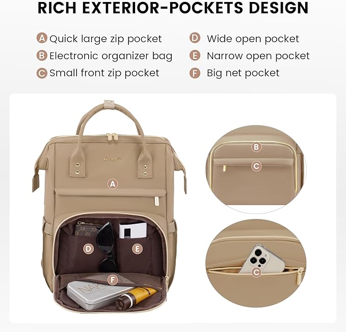 LOVEVOOK Leather Laptop Backpack for Women 17 inch,Travel Backpack Purse Nurse Teacher Backpack Computer Laptop Bag,Professional College Business Work Bags Carry On Backpack with USB Port,Sandy