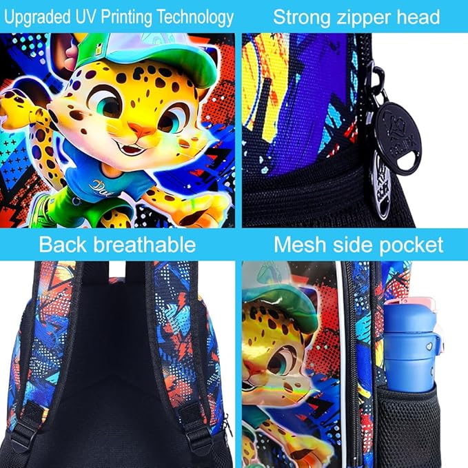 CCJPX 3PCS Kids Backpack for Boys, 16 Inch Panther Water Resistant Preschool Bookbags, Cool Leopard Kindergarten School Backpacks and Lunch Box