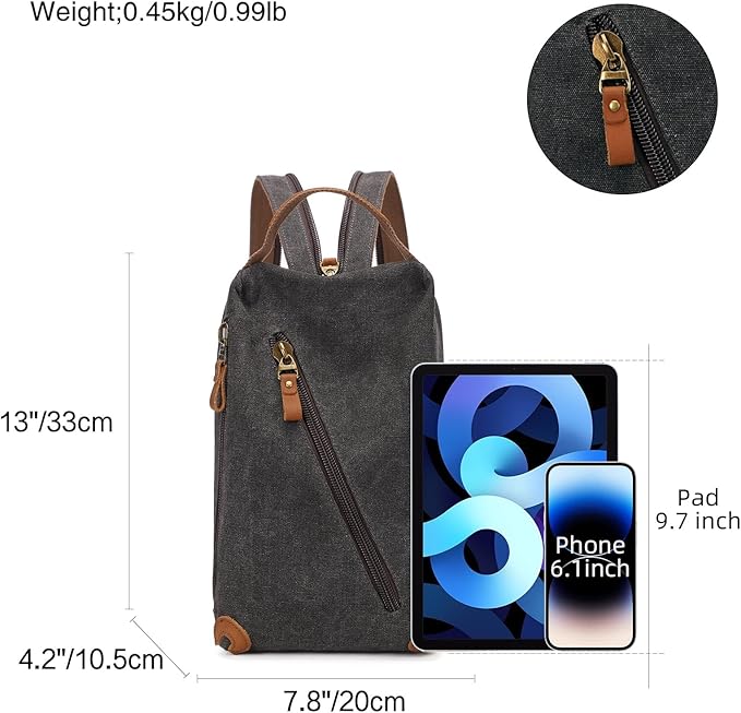 KL928 Canvas Sling Bag Crossbody Bags Small Backpack Pack Travel Purse Convertible Purses for Women Men