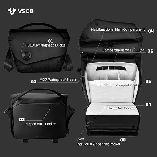 VSGO 6L Waterproof Camera Sling Bag, Single-Shoulder Messenger Bag for DSLR/SLR Cameras, Daily Commute, and Drone Photography