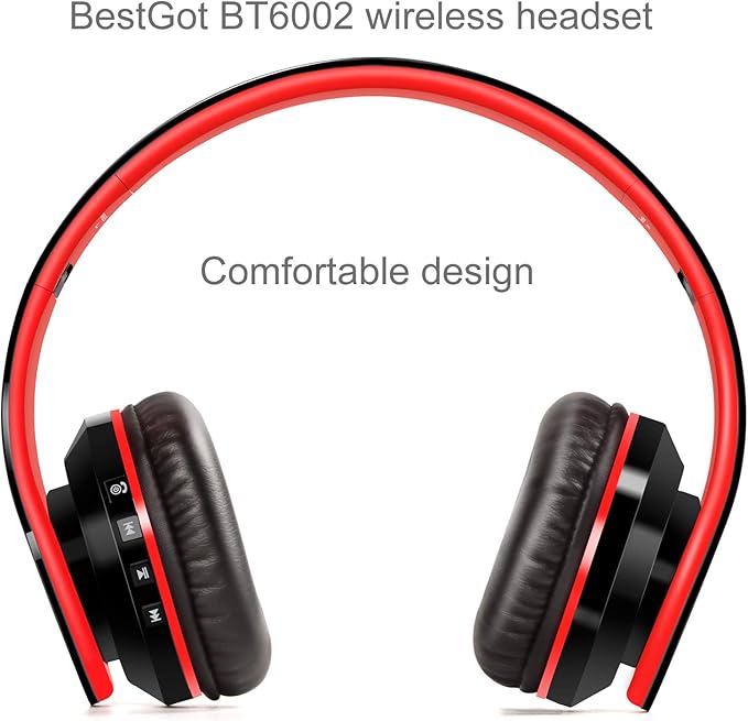 Kids Headphones Bluetooth, BT6002 Wireless Headphones for Kids Child Volume Limited 85/110dB for School Foldable Headset for 60 Hours PC/Phone/Tablets/TV (Black/Red)