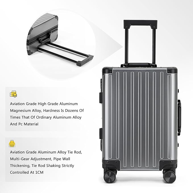 YYW All aluminum-magnesium Carry-On Luggage 24 Inch,Airline Approved Lightweight Suitcase with TSA Lock and Silent Wheels,Suitable for business travel (gunmetal gray, 24in)