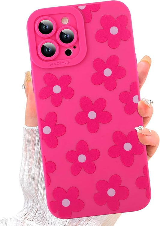 ZIYE for iPhone 12 Pro Max Case Hot Pink Flower Pattern Phone Case with Camera Protection,Soft TPU Silicone Rubber Protective Cover Floral Design Cases Compatible with iPhone 12 Pro Max 6.7 Inch