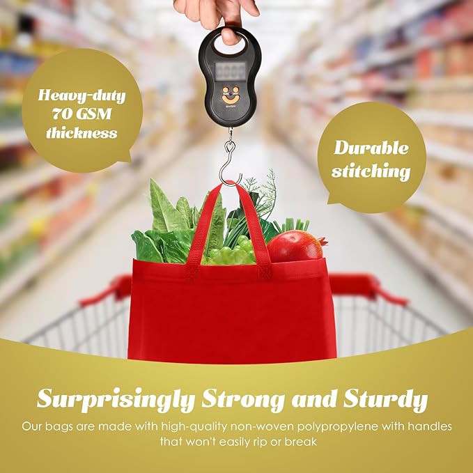 Reginary Reusable Totes Bags - 100 Pcs Non Woven Grocery Handle Bags for Shop Events & Retail Store (Red, Green)