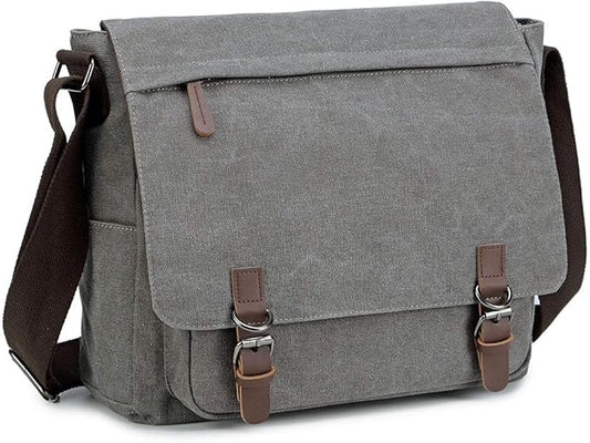 Messenger Bag for Men Retro, Canvas Satchel casual Briefcases Laptop Bag fit 13.3 15.6 Inch