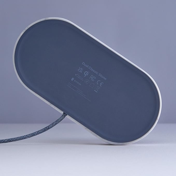 Einova Dual Classic Stone – Dual Wireless Charging Pad in Genuine Marble, Designed in Italy, Integrated 6 ft USB-C Cable, Smartphones, Wireless Earbuds, Smartwatches – White Carrara Marble