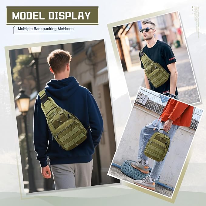 SEAFEW Tactical Backpack for Men, Waterproof Military Sport Bag Pack Crossbody Sling Backpack Tactical Bag for Every Day Carry, Green