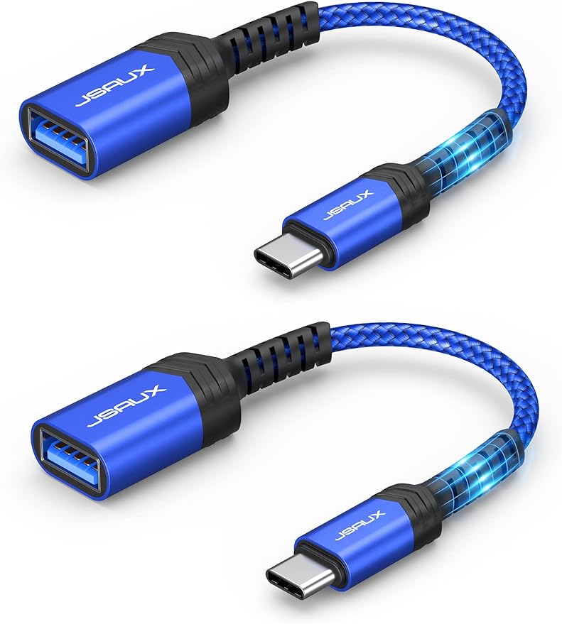 JSAUX USB C to USB Adapter [2 Pack], Type C 3.0 OTG Cable On The Go Type C Male to USB A Female Adapter Compatible with MacBook, iPhone 16 Pro Max/16 Plus/16e/15, Samsung Galaxy S25/S24/S23-Blue