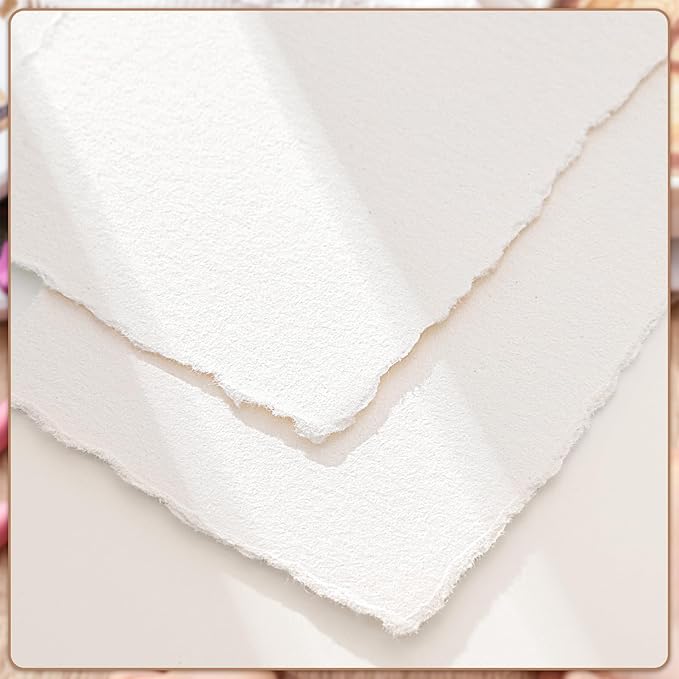 50 Sheets Deckled Edge Paper 2 x 3.5 inch, 160 GSM Handmade Paper Rough/Textured Watercolor Paper for Wedding Invitations, Cards, Crafts