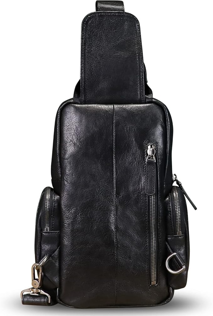 IVTG Genuine Leather Sling Bag Crossbody Casual Hiking Daypack Vintage Handmade Chest Bag Shoulder Backpack Motorcycle Pack (Darkgrey)