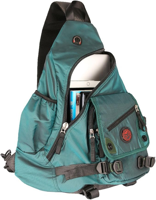 Large Sling Bag Laptop Backpack Cross Body Messenger Bag Shoulder Travel Rucksack (A-Dark Green)