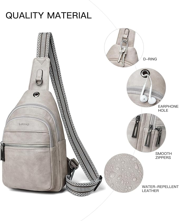 7L Sling Bag For Women Faux Leather Anti Theft Small Casual Daypack Backpack Fanny Pack Crossbody Chest Bags Purse Waterproof Light Grey