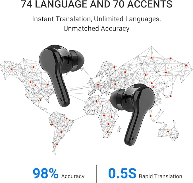AI Translation Earbuds Real Time M6 Translator Earbuds Support 144 Languages for Android iOS Online|AI|Voice| Photo Translation for Business,Travel & Language Learning M6 Online Black