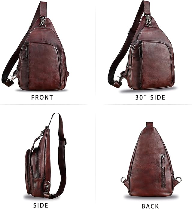 Genuine Leather Sling Bag for Men and Women Vintage Real Leather Sling Backpack Shoulder Crossbody Bag Chest Bag