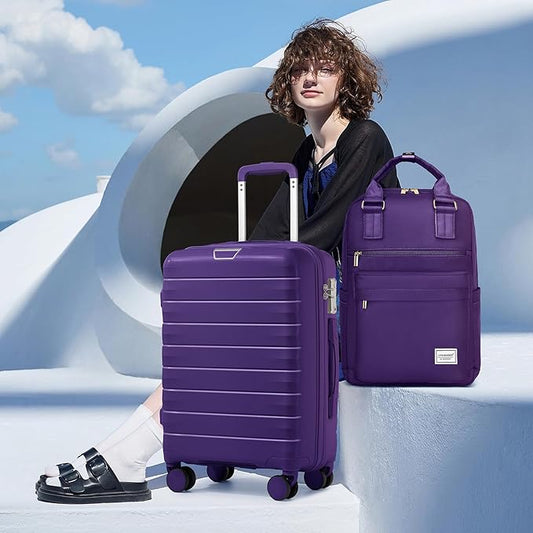 LARVENDER Luggage Sets 3 Piece, Hardside PP Carry On Suitcase with 360° Spinner Wheels TSA Lock Luggage Sets for Women, Grape Purple