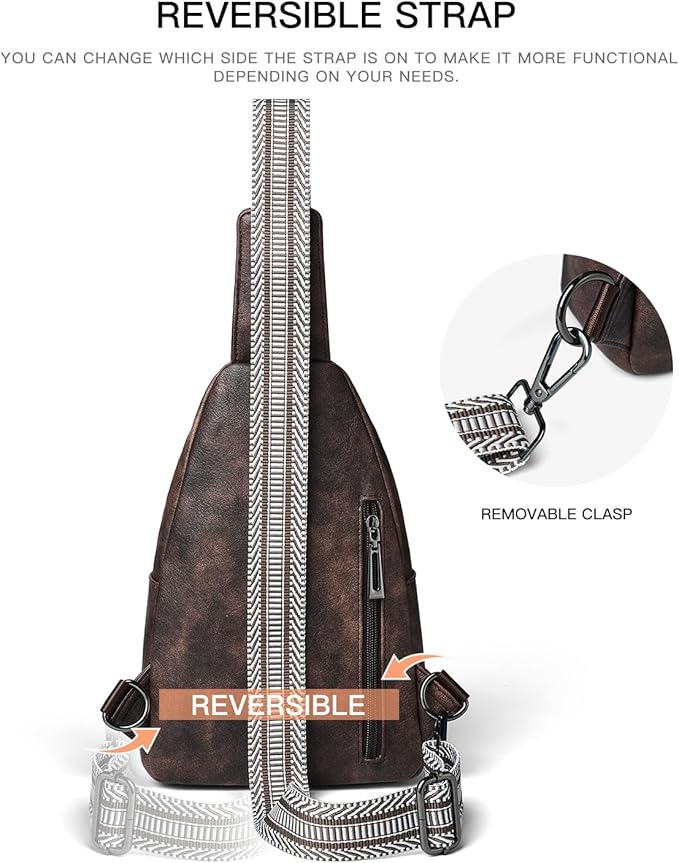 7L Sling Bag For Women Faux Leather Anti Theft Small Casual Daypack Backpack Fanny Pack Crossbody Chest Bags Purse Waterproof Coffee Color