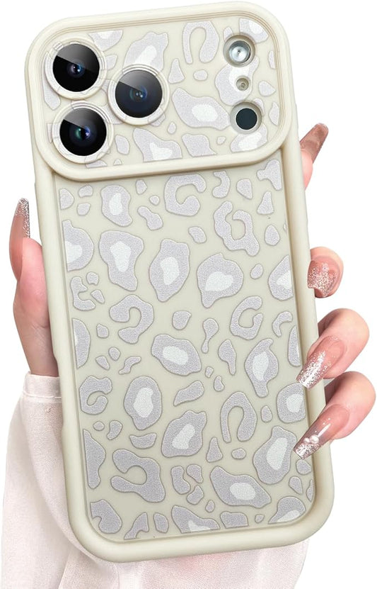 KANGHAR Case Compatible with iPhone 17 Pro Leopard Printed Pattern Cute Cheetah Phone Case Soft TPU Shockproof Protective Cover Designed for iPhone 17 Pro 6.3 Inch Beige with Gray Prints