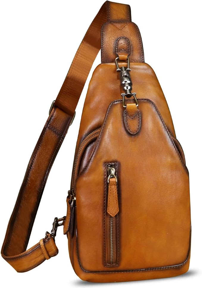 Genuine Leather Sling Bag for Men and Women Real Leather Shoulder Crossbody Bag Chest Bag Sling Backpack Purse