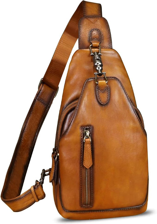 Genuine Leather Sling Bag for Men and Women Real Leather Shoulder Crossbody Bag Chest Bag Sling Backpack Purse