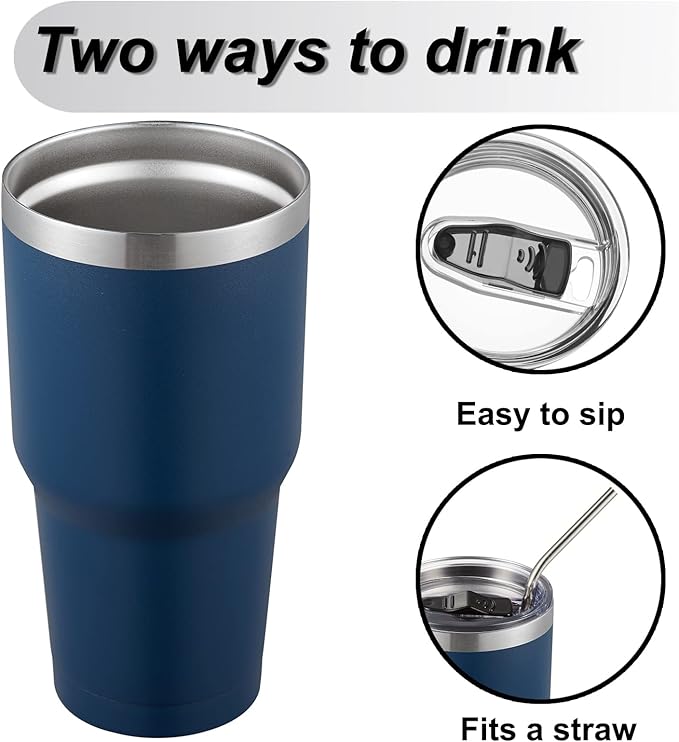 COMOOO 30oz Tumbler Stainless Steel Insulated Tumbler with Lid Double Wall Vacuum Coffee Cup Large Travel Mug for Home, Office, School,Party (Navy, 4 Pack)