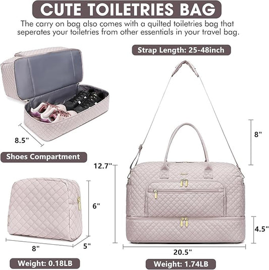 Travel Duffel Bags for Women with Shoe Compartment, Weekender Overnight Bag with Wet Pocket & Toiletry Bag, Carry On Personal Item Bag, Travel Tote Gym Bag, Hospital Bags for Labor and Delivery