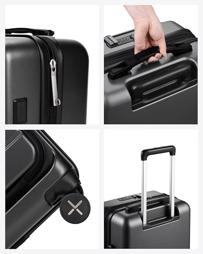 LUGGEX Carry On Luggage 22x14x9 Airline Approved, Polycarbonate Hard Suitcase with Front Pocket (Charcoal Metallic, 20 Inch, 35L)