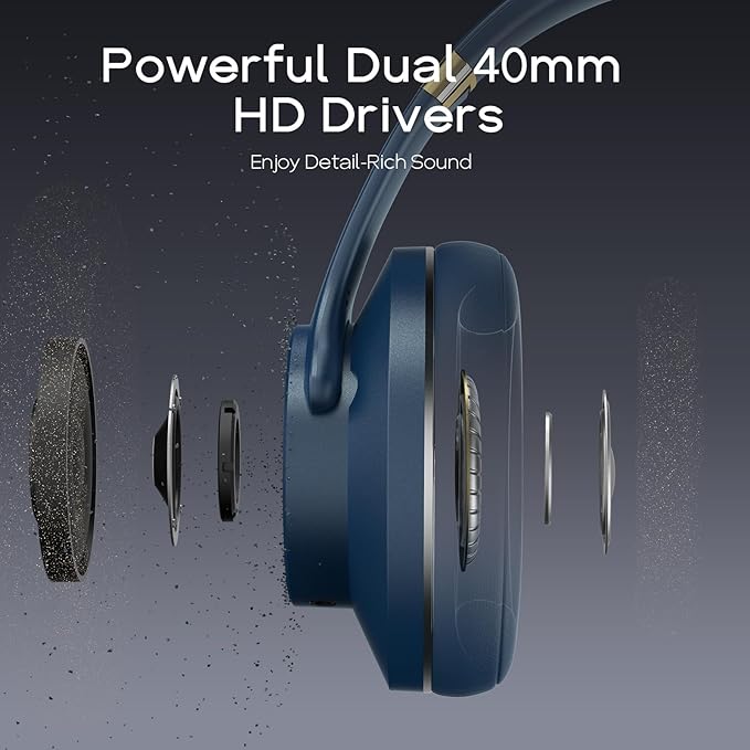 DOQAUS Bluetooth Headphones Over Ear Wireless Headphone, 90H Playtime and 3EQ Modes with Mic, HiFi Stereo Sound, Deep Bass, Memory Foam Cups, for Phone PC Travel Home Office