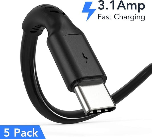 1 Foot Short USB C Cord Fast Charge 5 Pack Durable USB A to USB Type C 3A Fast Charging Cable for Charging Station Compatible with Samsung Galaxy Note 20 A20 A51 S10 S20 Plus Ultra LG Stylo K51