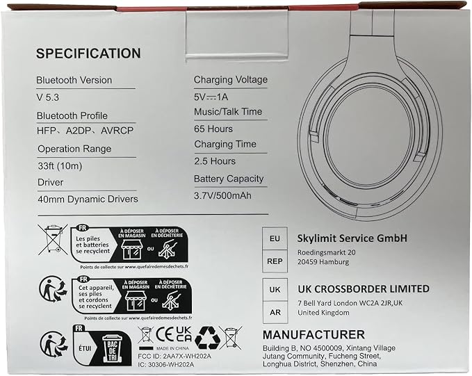 BERIBES Bluetooth Headphones Over Ear, 65H Playtime and 6 EQ Music Modes Wireless Headphones with Microphone, HiFi Stereo Foldable Lightweight Headset, Deep Bass for Home Office Cellphone PC Ect.