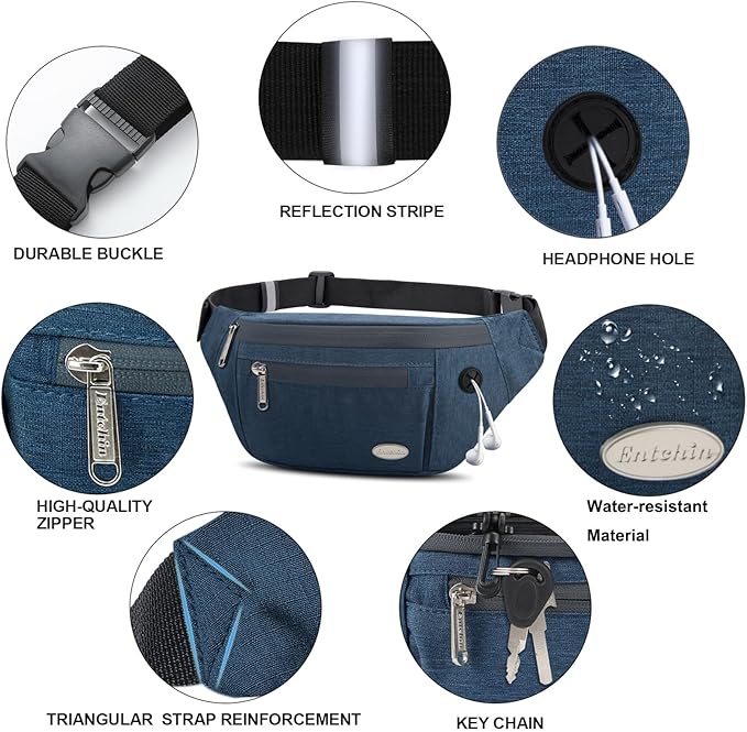 Entchin Fanny Pack for Women Men,Crossbody Belt Bag with 4-Zipper Pockets,Adjustable Waist Bag Pack,One of the Most Popular Travel Essential Gifts for Walking,Traveling,Cycling