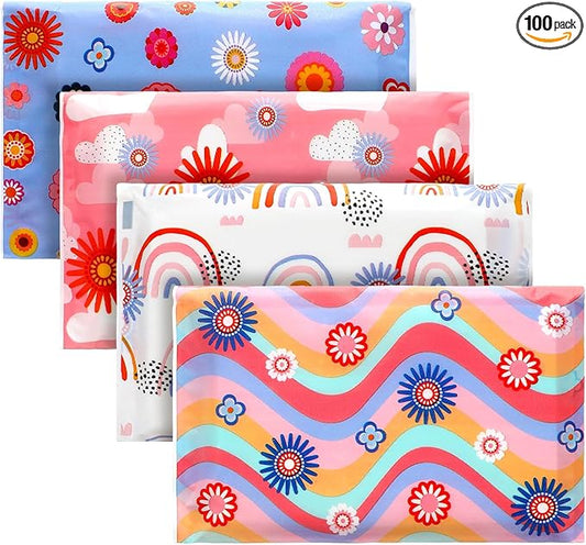 PerKoop 100 Pack Pocket Tissues Travel Slim Packs Small Facial Tissues Wallet Size Toilet Paper for Travel Guest Wedding Supplies, 4 Styles(Artsy Flowers)