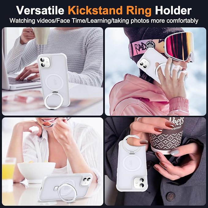 Compatible with iPhone 11 Case with Invisible Magnetic O-Ring Stand Military-Grade Phone Case for iPhone 11 6.1" [Compatible with Mag-Safe][Great Grip Feeling],Translucent
